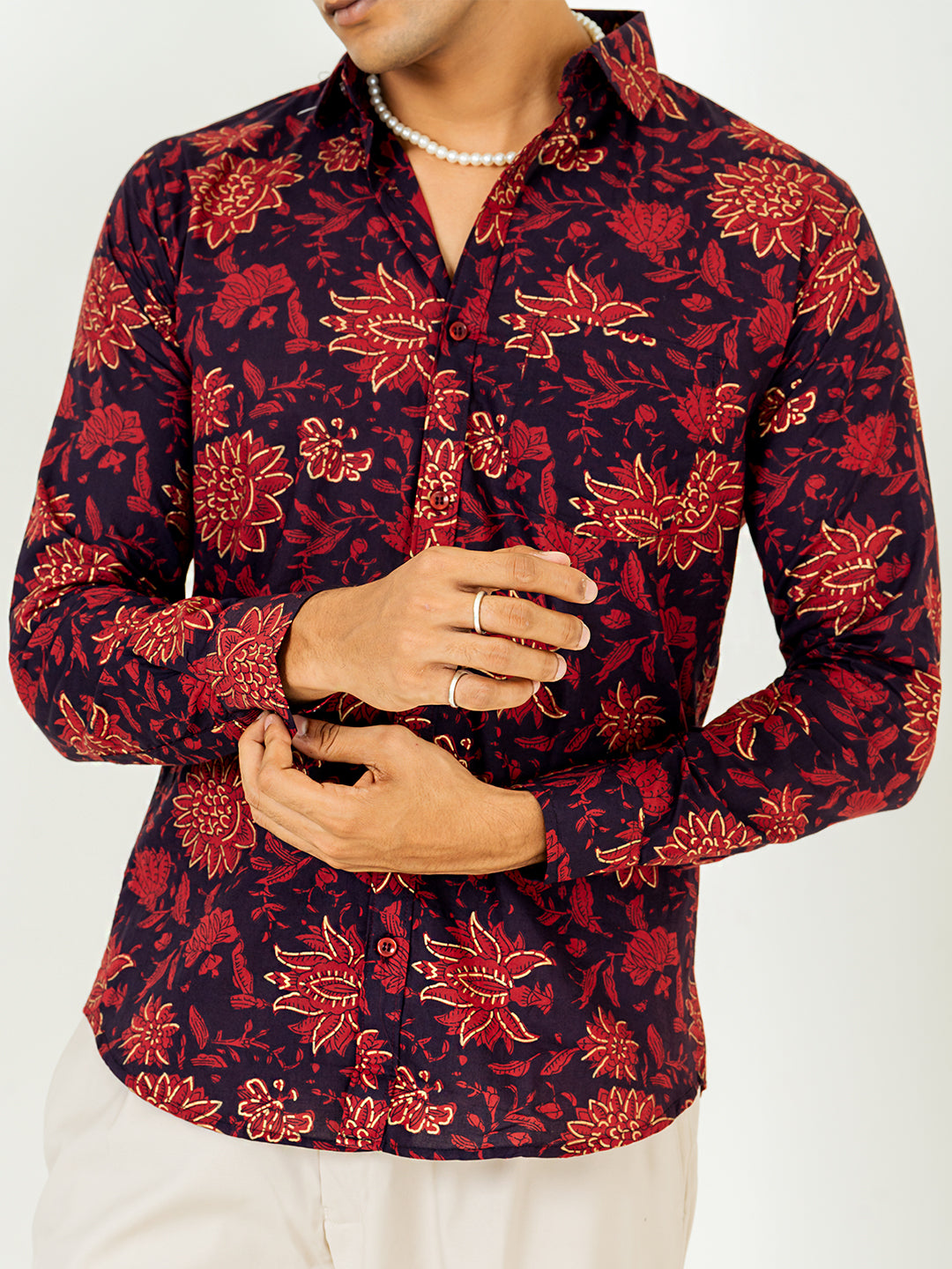 Deep Dark Maroon Full Sleeve Printed Shirt