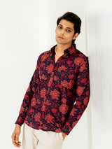 Deep Dark Maroon Full Sleeve Printed Shirt