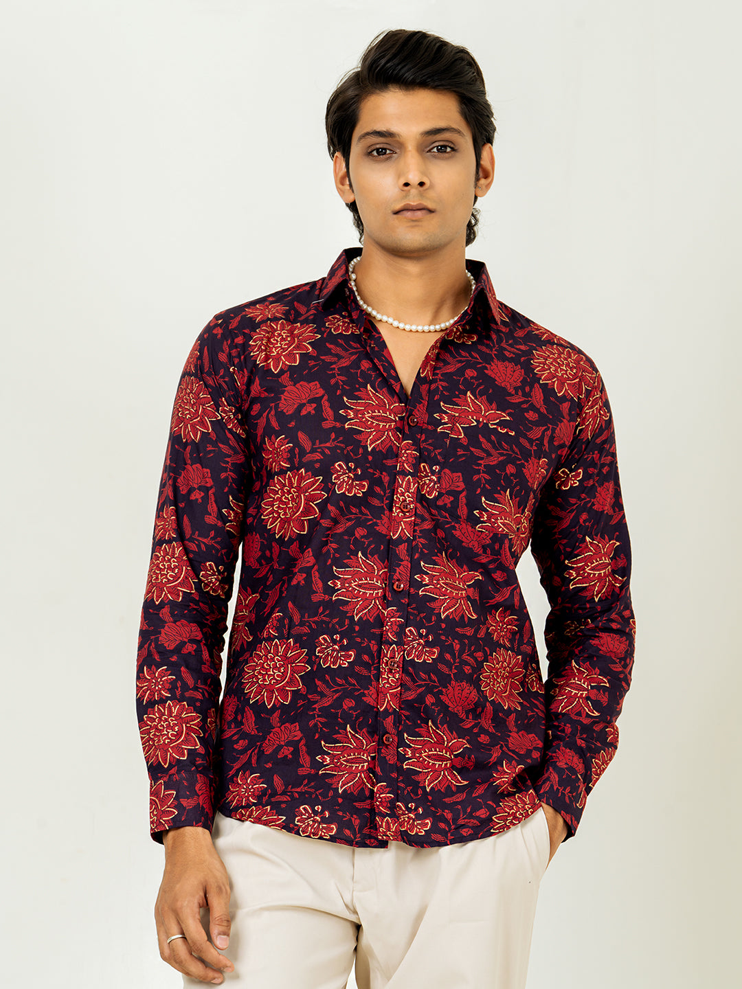 Deep Dark Maroon Full Sleeve Printed Shirt