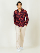 Deep Dark Maroon Full Sleeve Printed Shirt