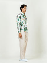 White Full Sleeve Forest Printed Shirt