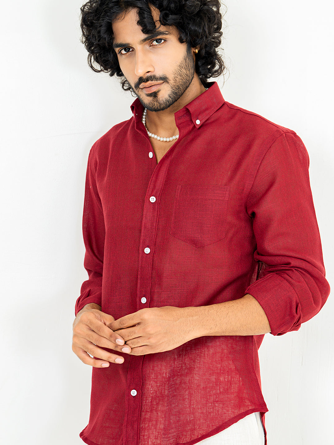 Maroon Linen blend full sleeves shirt