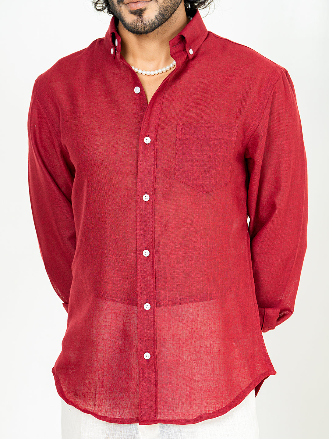 Maroon Linen blend full sleeves shirt