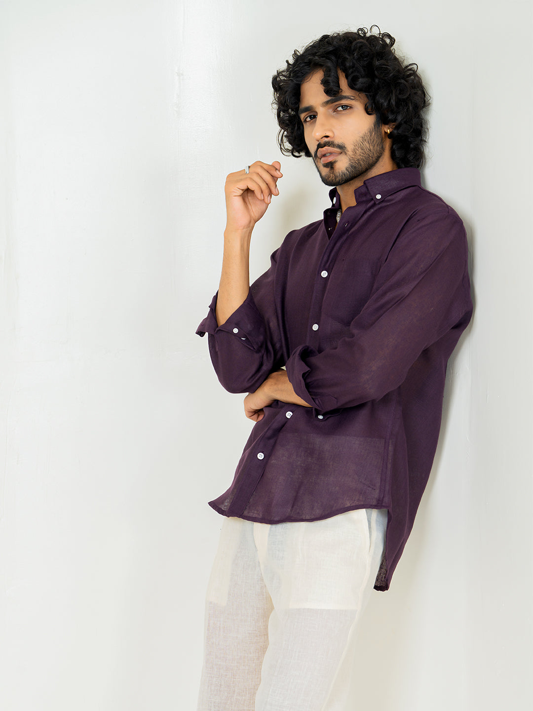 Aubergine Linen blend full sleeves shirt