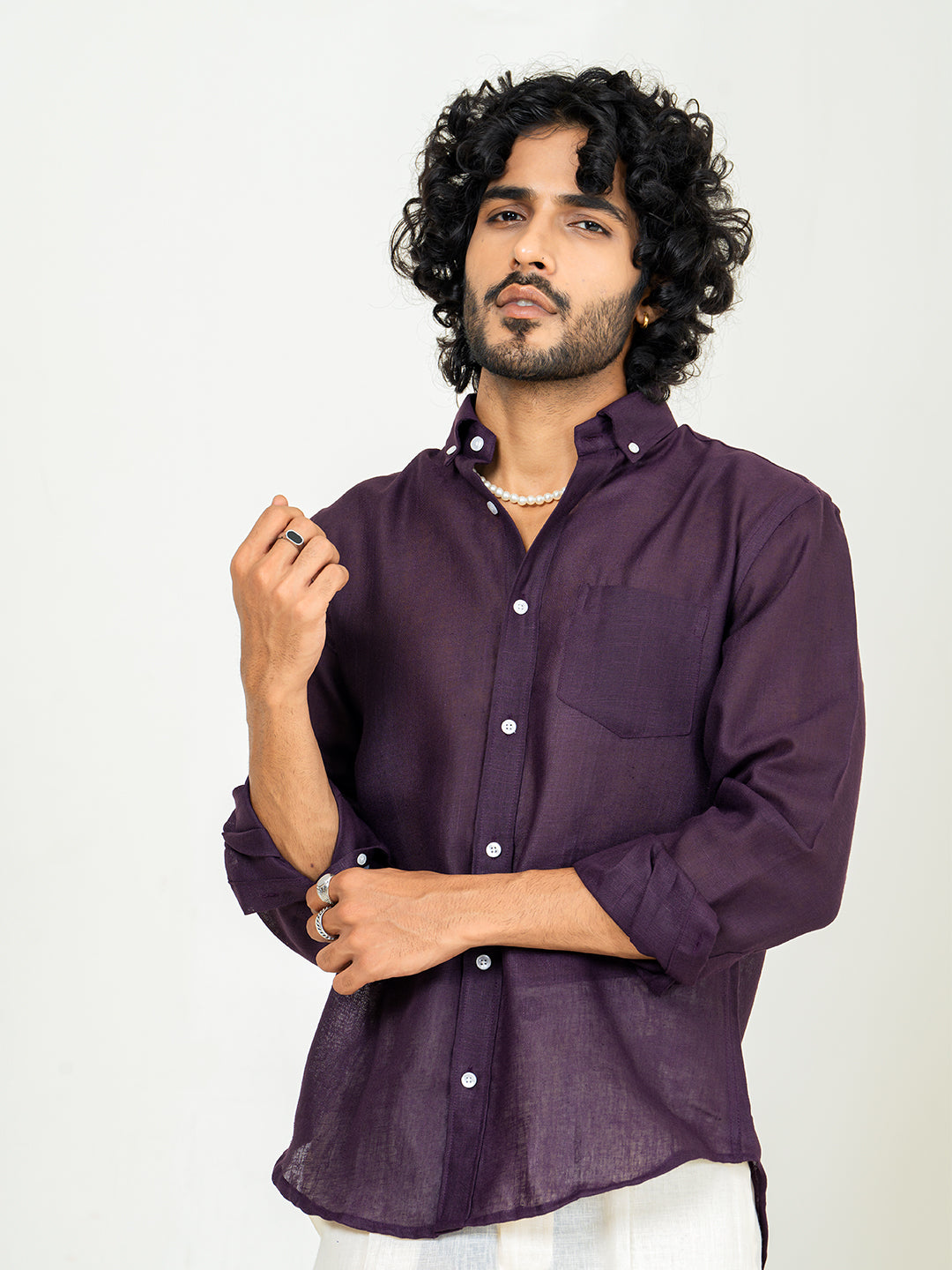 Aubergine Linen blend full sleeves shirt