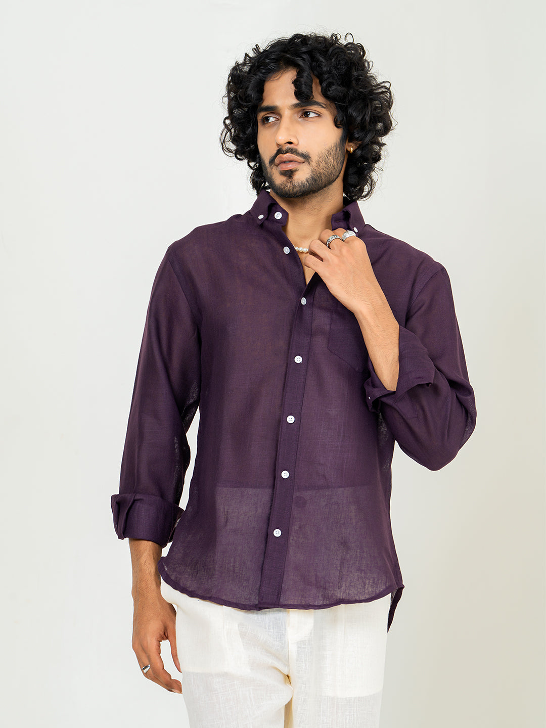 Aubergine Linen blend full sleeves shirt