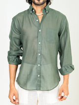 Bottle Green Linen blend full sleeves shirt