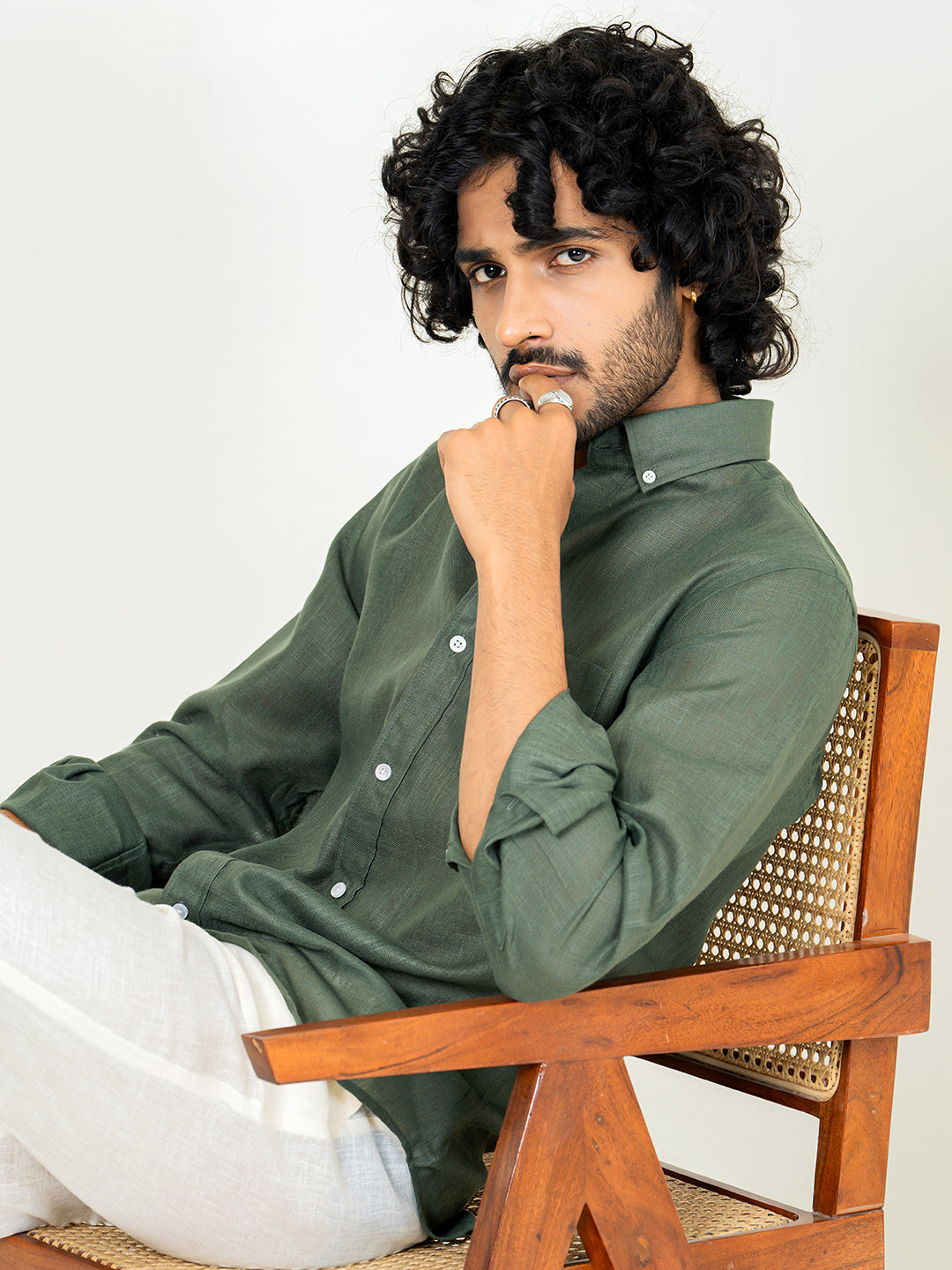 Bottle Green Linen blend full sleeves shirt