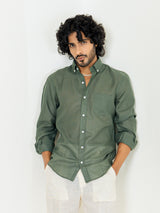 Bottle Green Linen blend full sleeves shirt