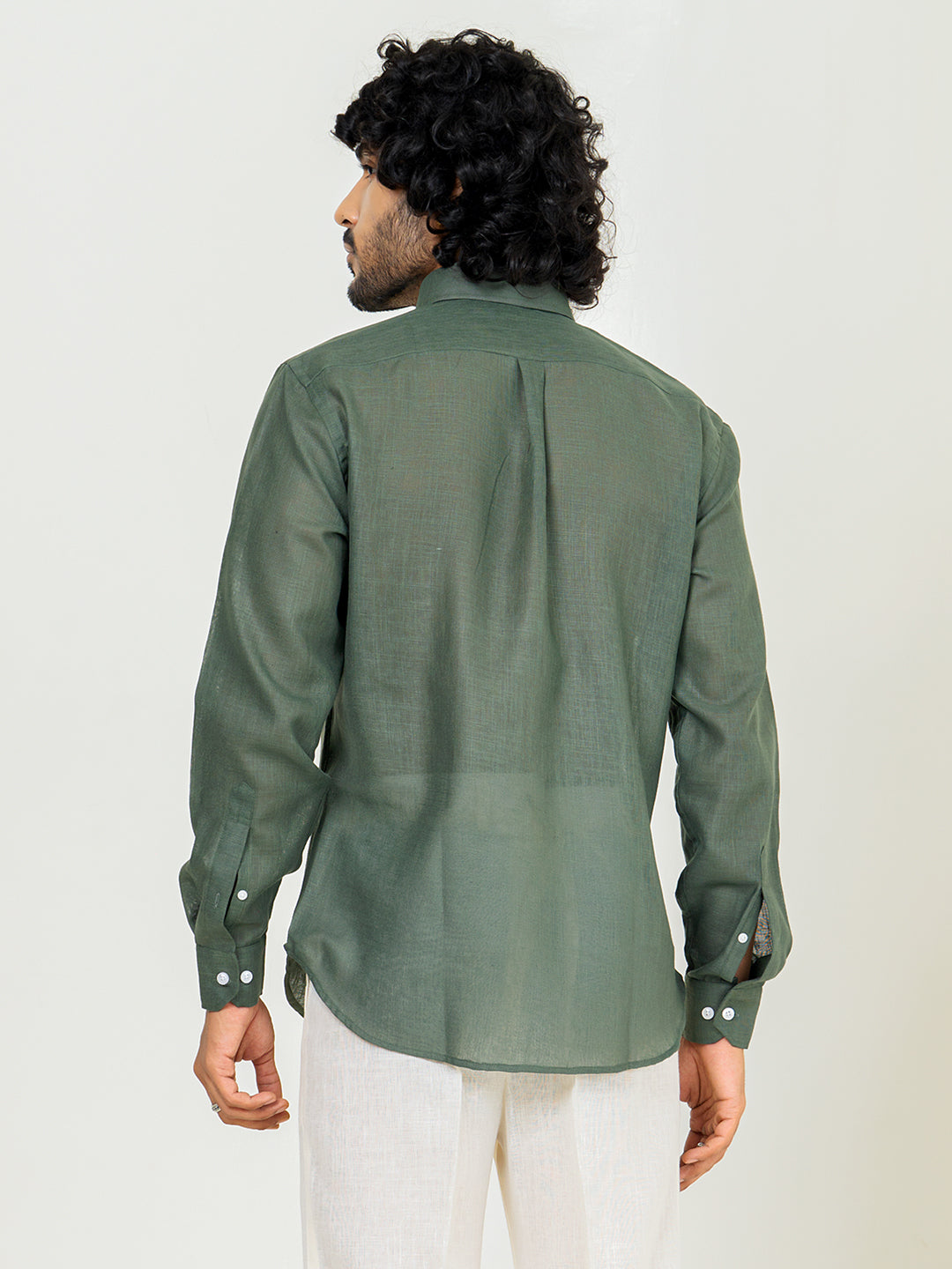 Bottle Green Linen blend full sleeves shirt