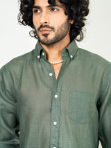 Bottle Green Linen blend full sleeves shirt