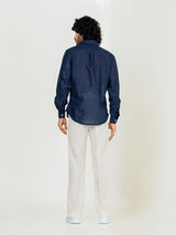 Navy Blue Linen blend full sleeves shirt