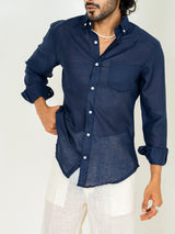 Navy Blue Linen blend full sleeves shirt