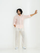 Millennial pink Linen blend full sleeves shirt