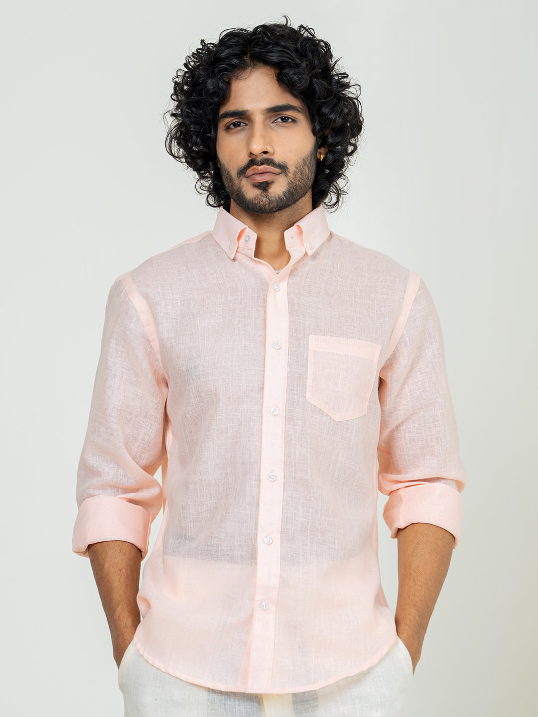 Millennial pink Linen blend full sleeves shirt