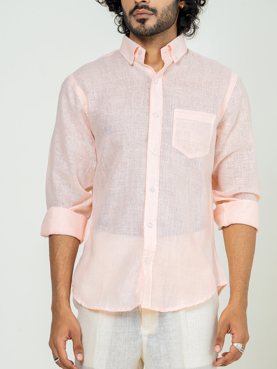 Millennial pink Linen blend full sleeves shirt