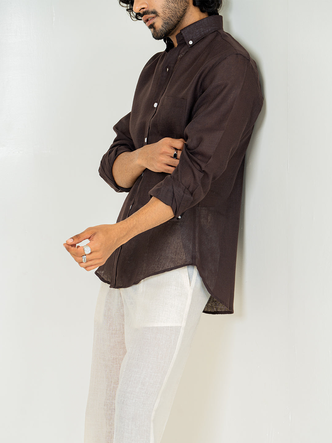 Dark Brown Linen blend full sleeves shirt