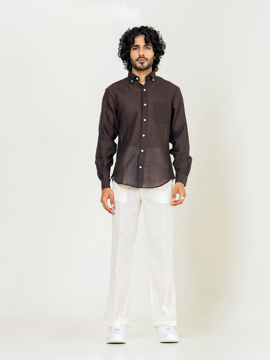 Dark Brown Linen blend full sleeves shirt