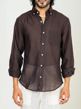 Dark Brown Linen blend full sleeves shirt