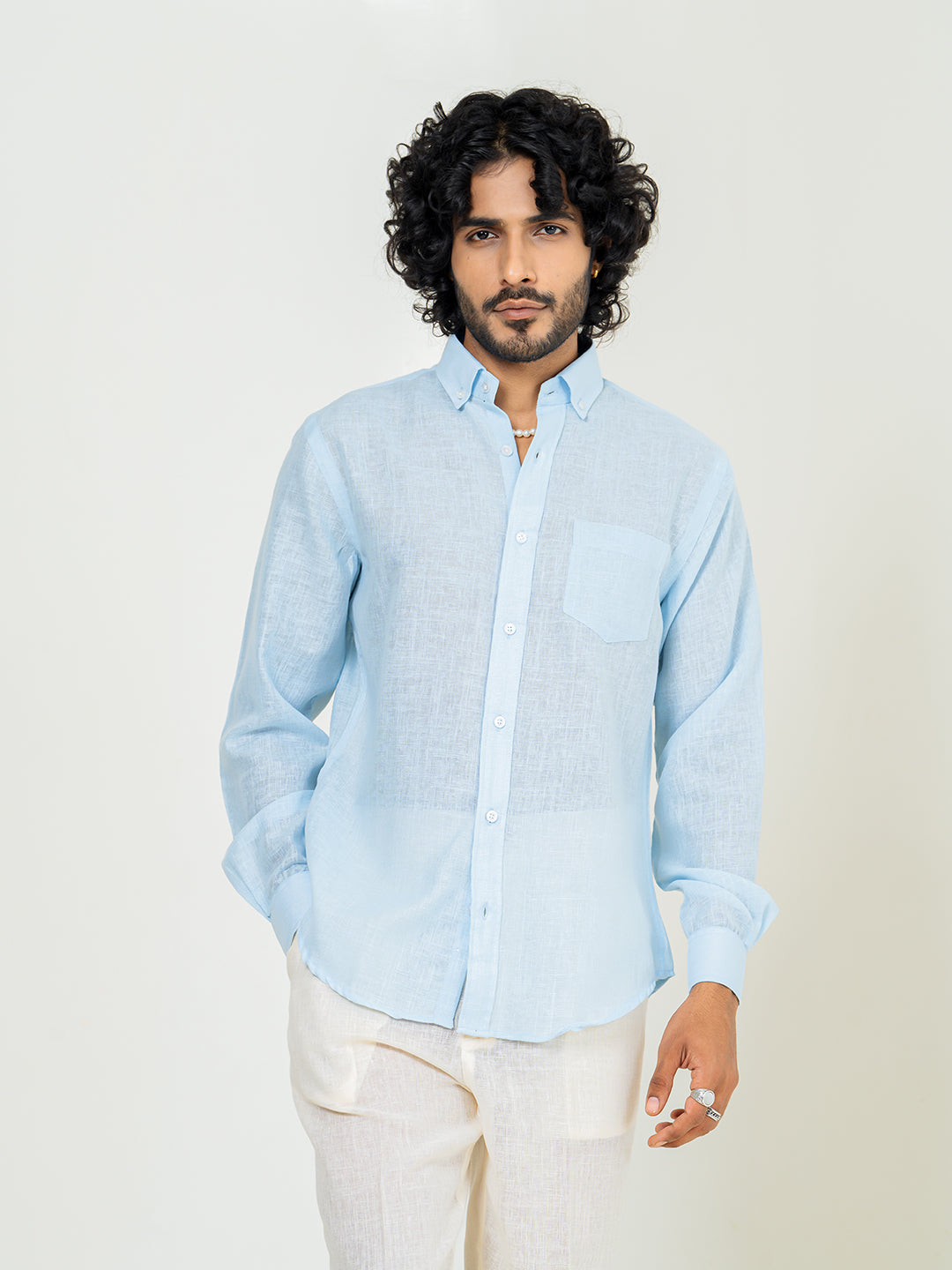 Soft cyan Linen blend full sleeves shirt