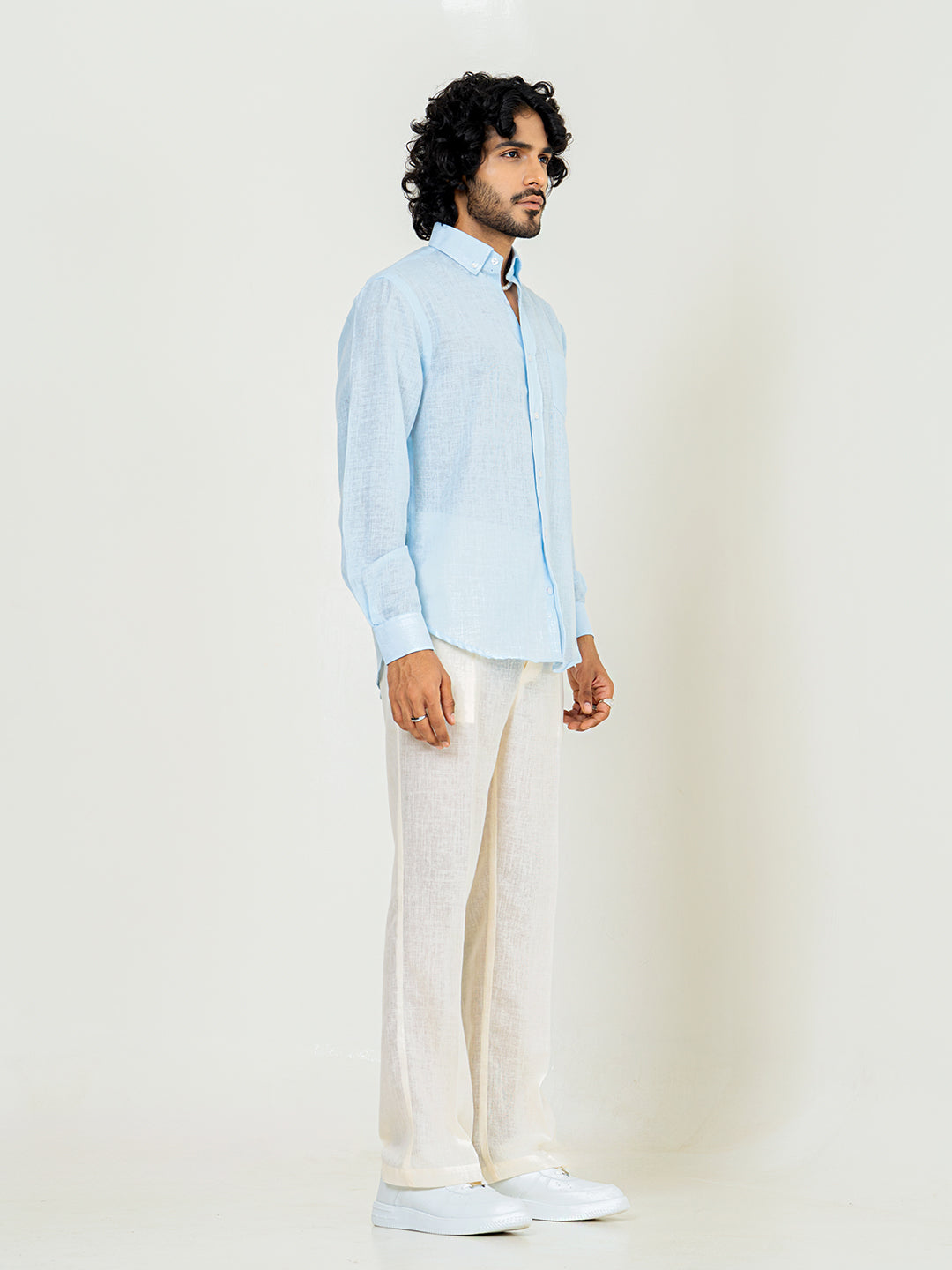 Soft cyan Linen blend full sleeves shirt