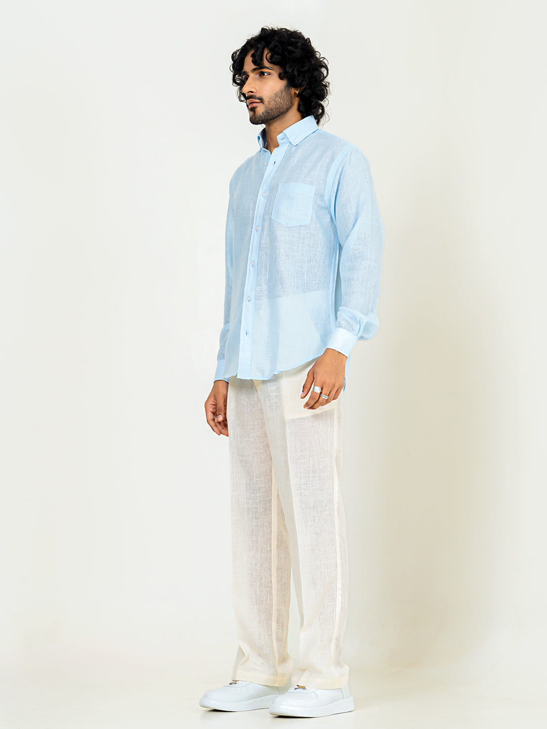 Soft cyan Linen blend full sleeves shirt