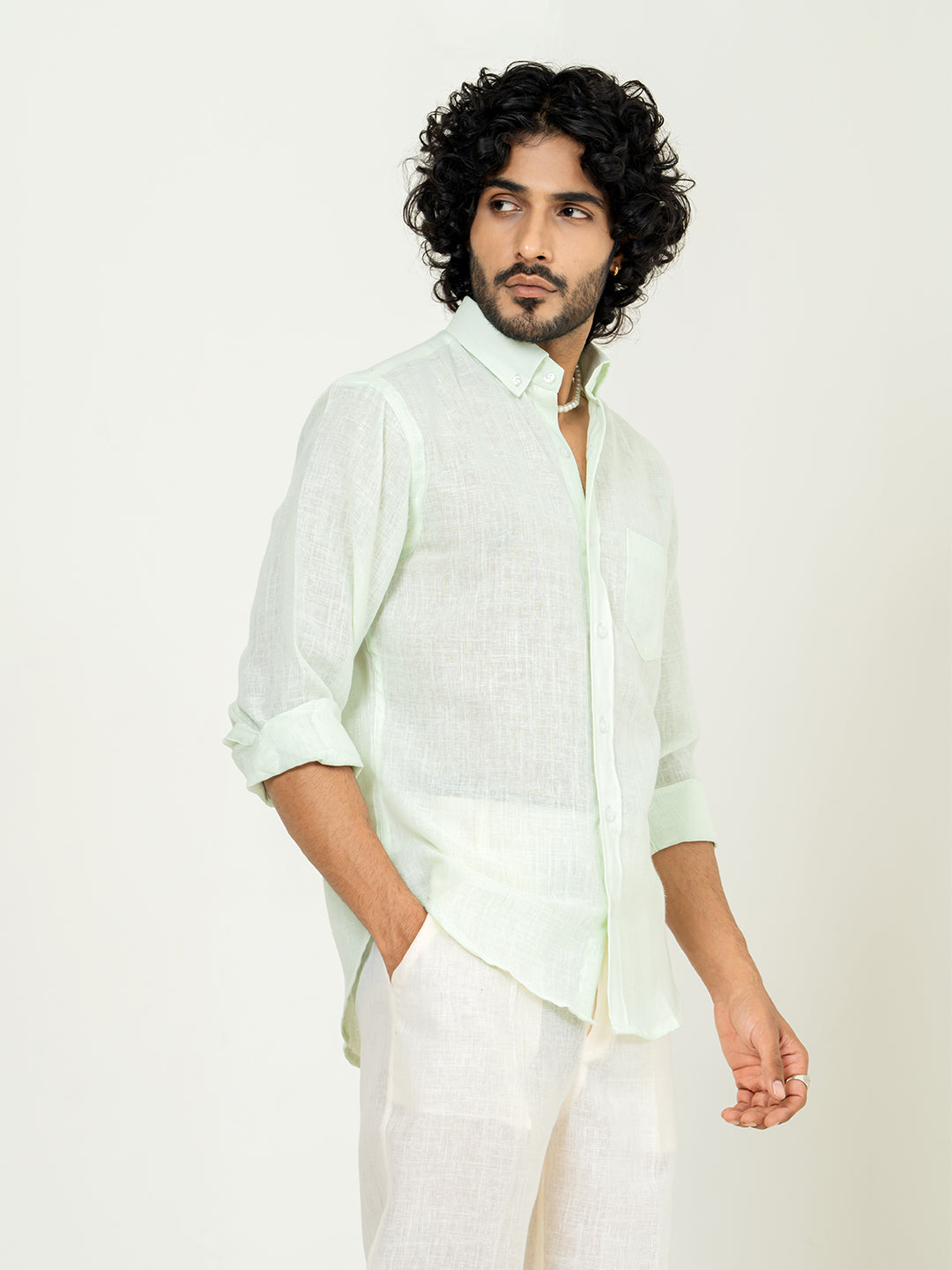 Mint Green Linen blend full sleeves shirt