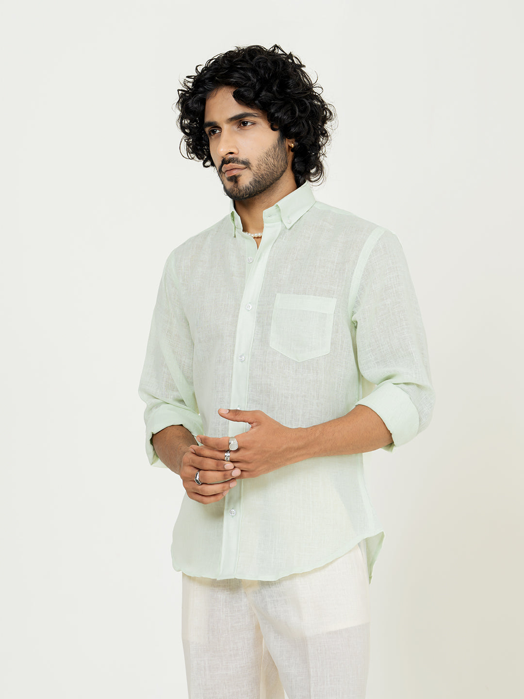 Mint Green Linen blend full sleeves shirt