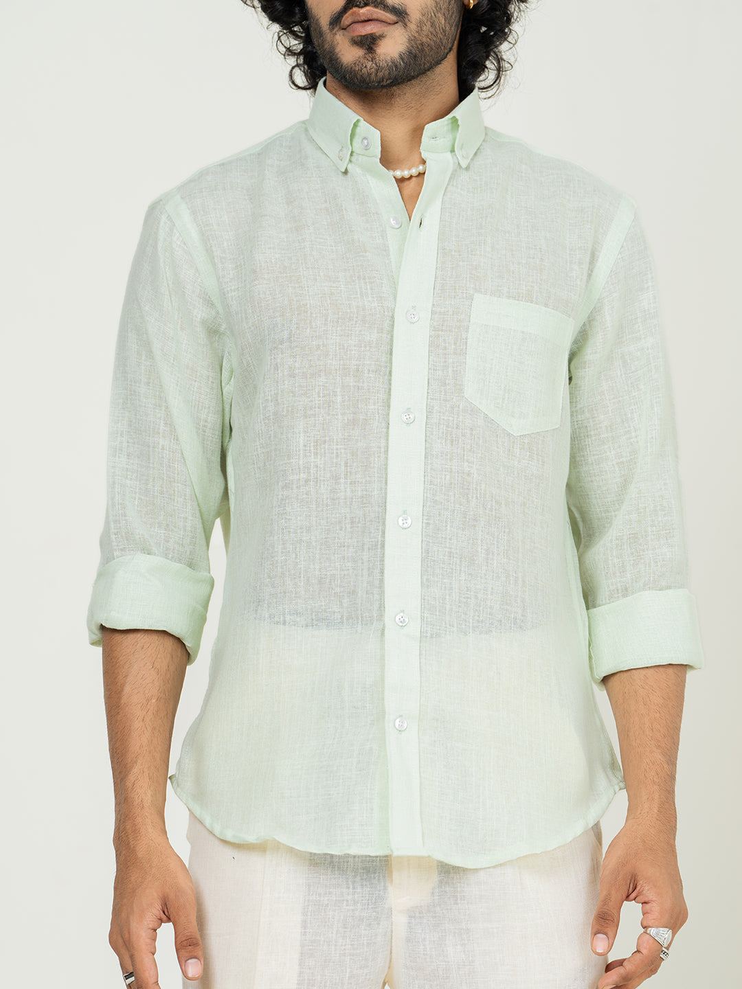 Mint Green Linen blend full sleeves shirt