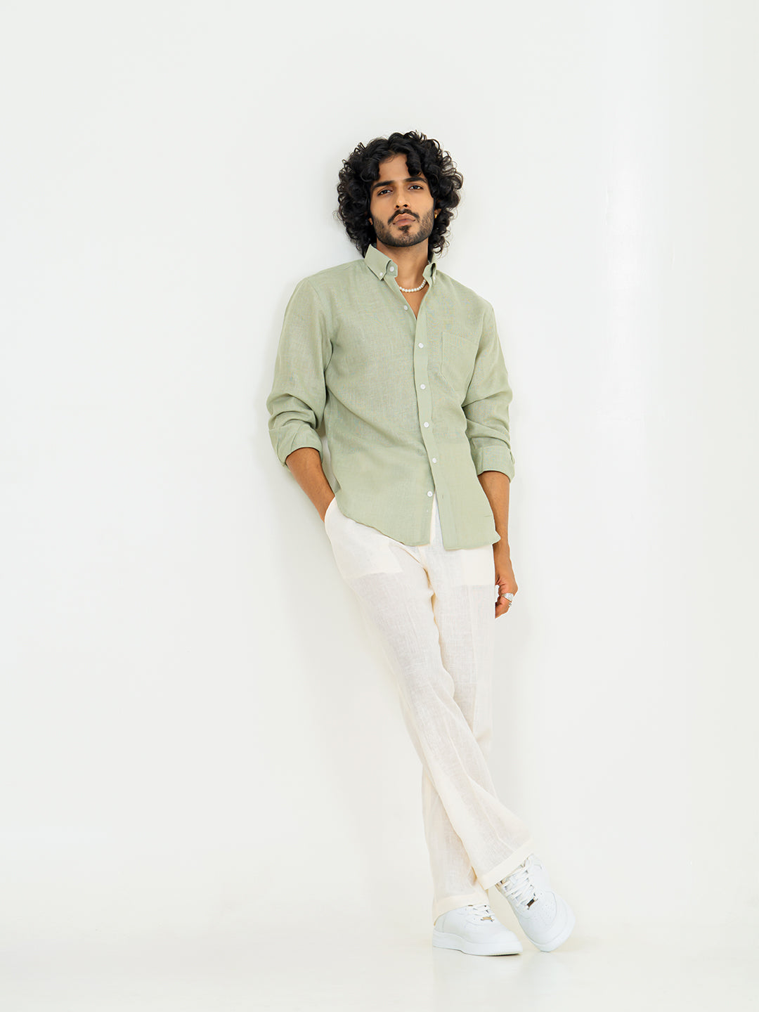 Sage Green Linen blend full sleeves shirt