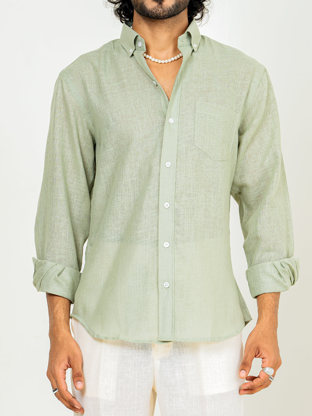 Sage Green Linen blend full sleeves shirt