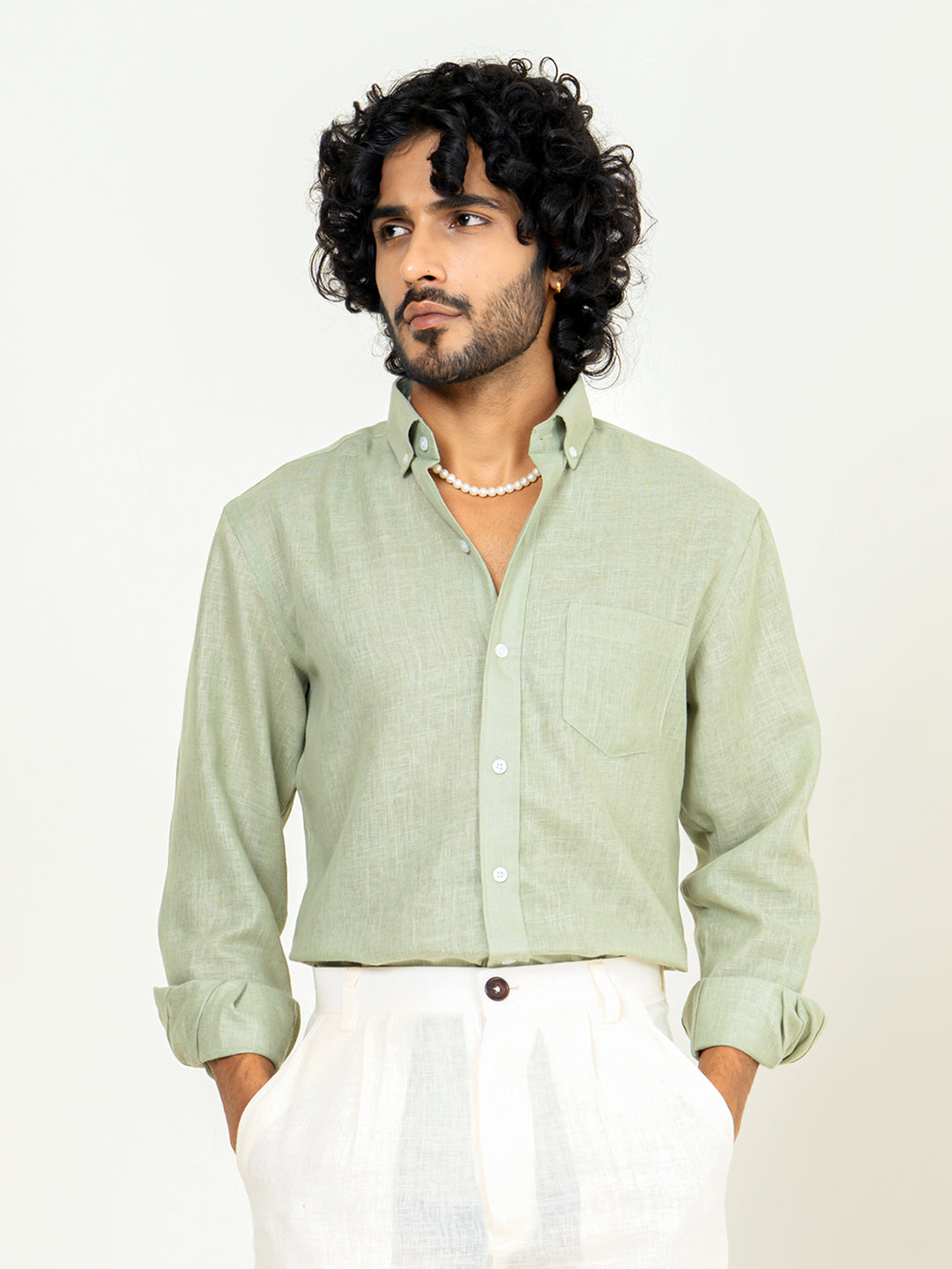 Sage Green Linen blend full sleeves shirt