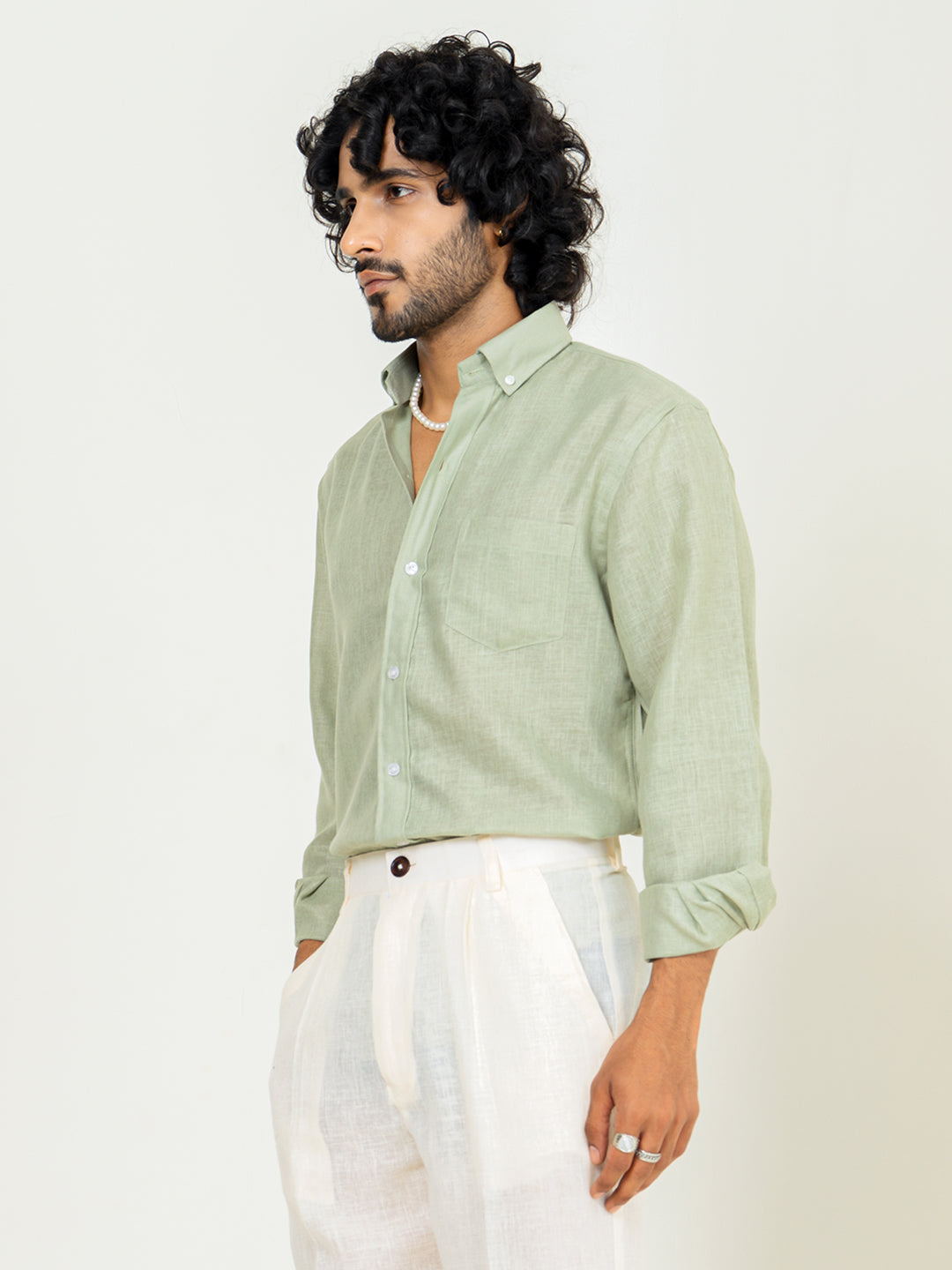 Sage Green Linen blend full sleeves shirt