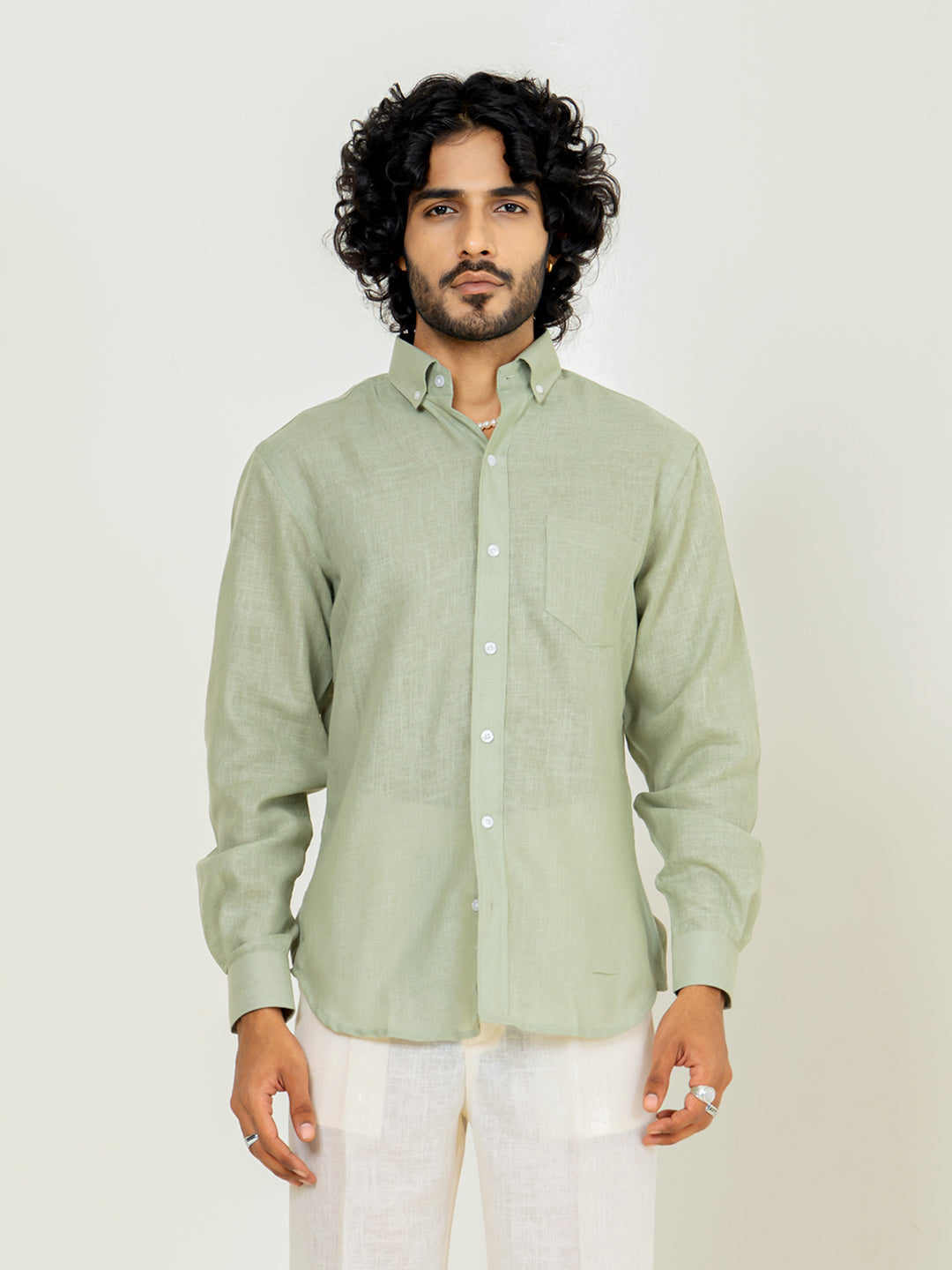 Sage Green Linen blend full sleeves shirt