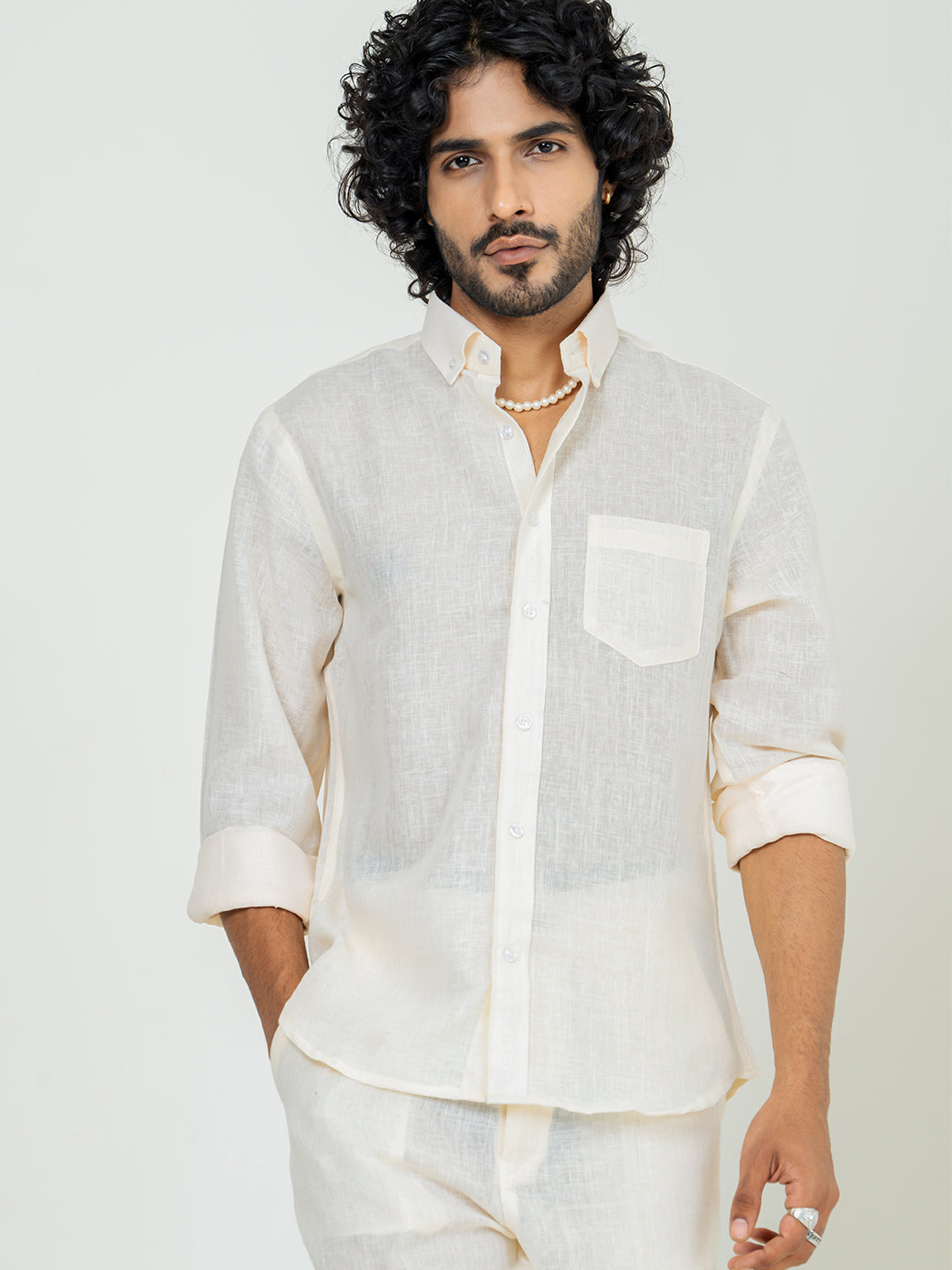 Blanched Almond Linen blend full sleeves shirt