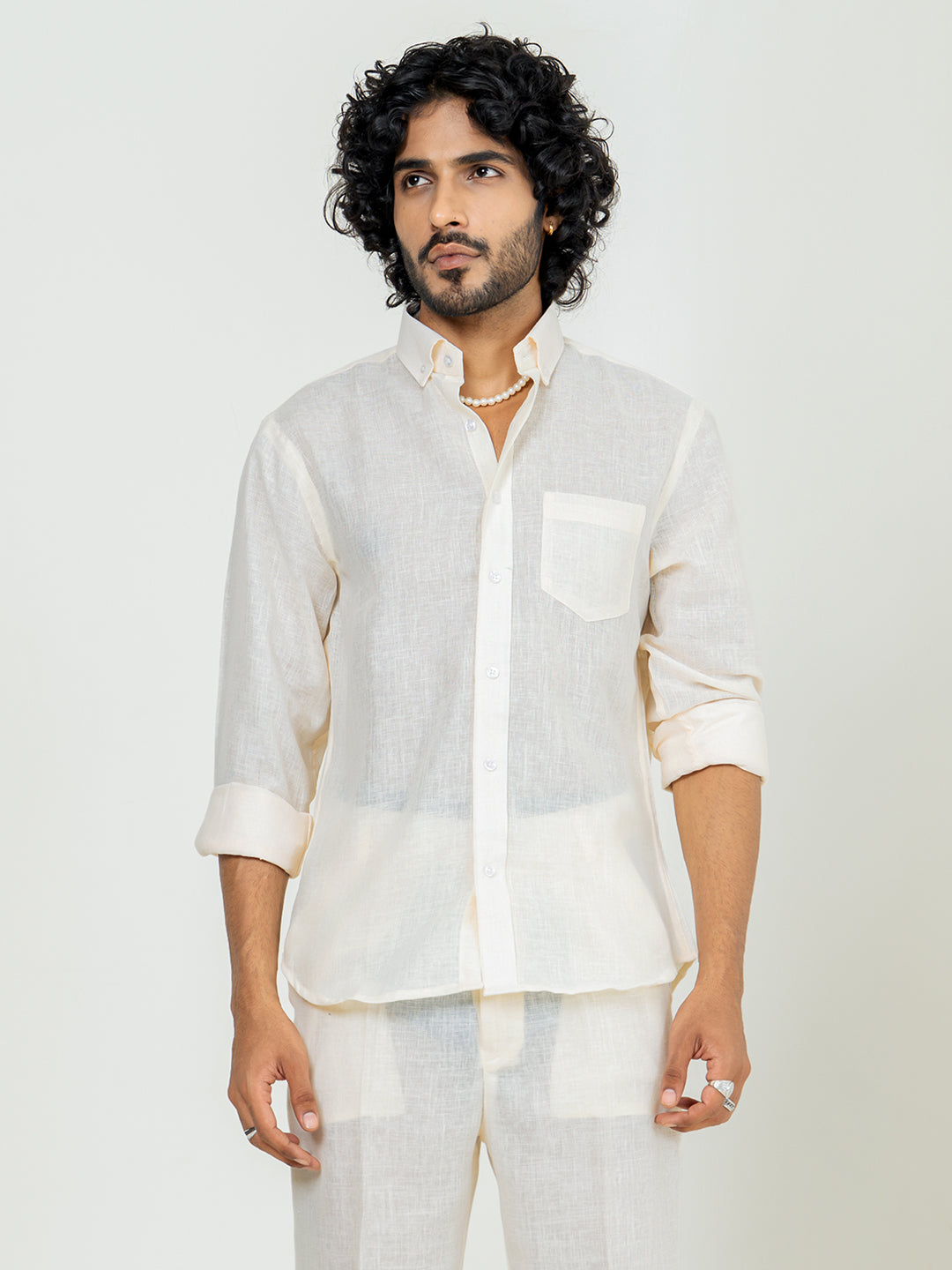 Blanched Almond Linen blend full sleeves shirt