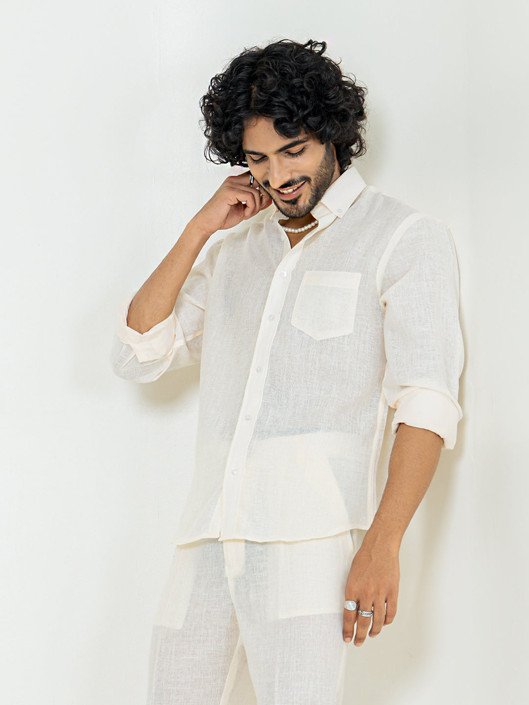 Blanched Almond Linen blend full sleeves shirt