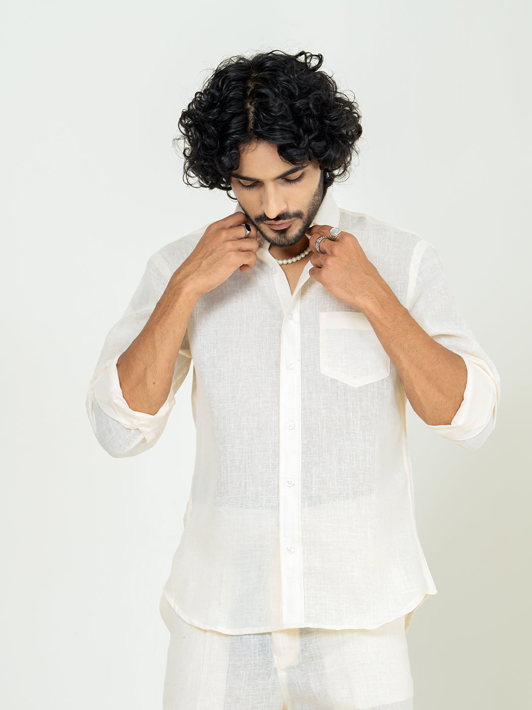 Blanched Almond Linen blend full sleeves shirt