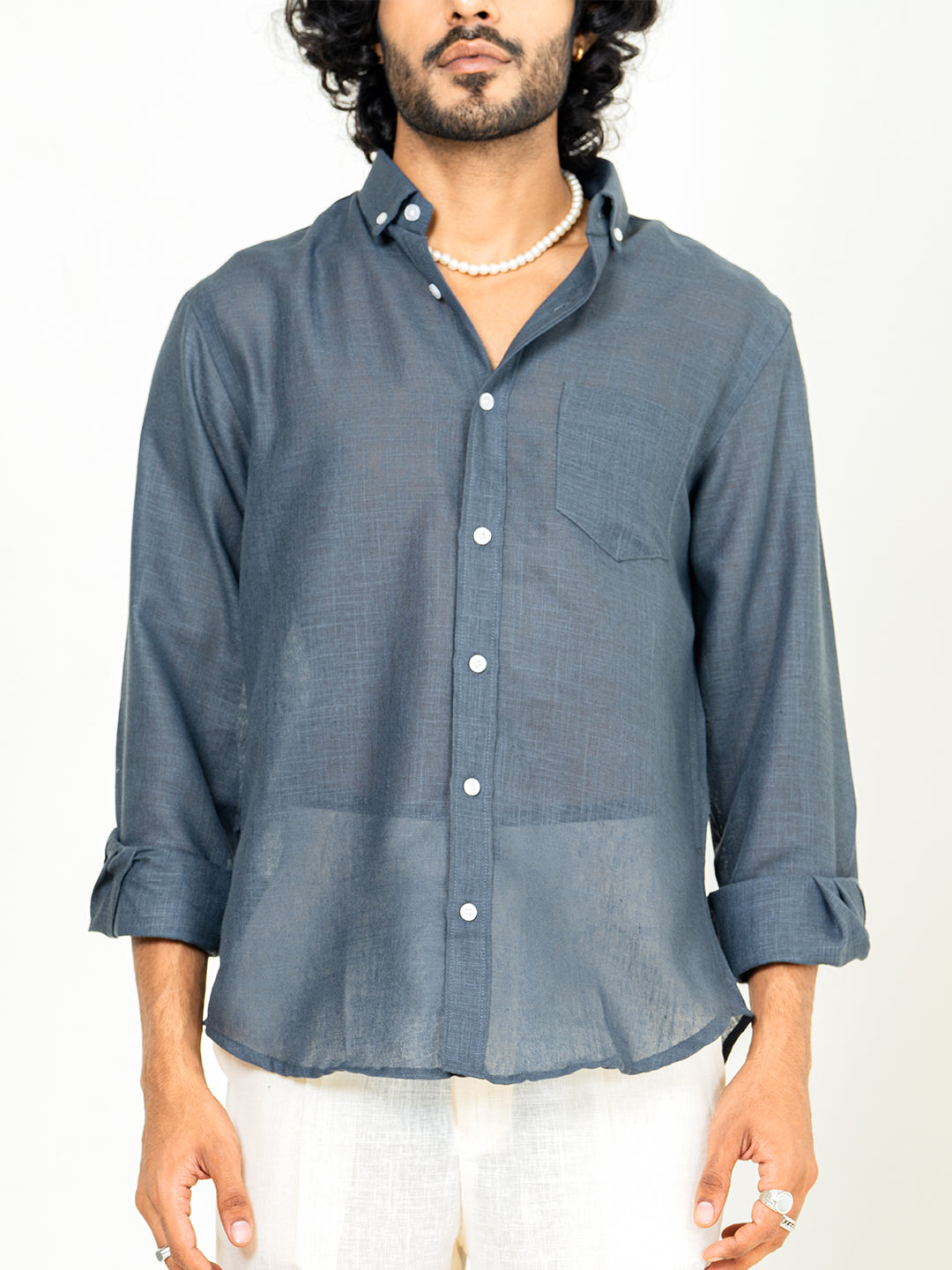 Davy Grey Linen blend full sleeves shirt