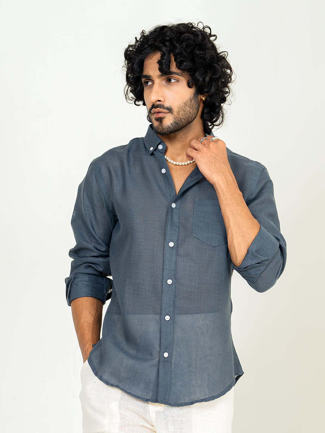 Davy Grey Linen blend full sleeves shirt