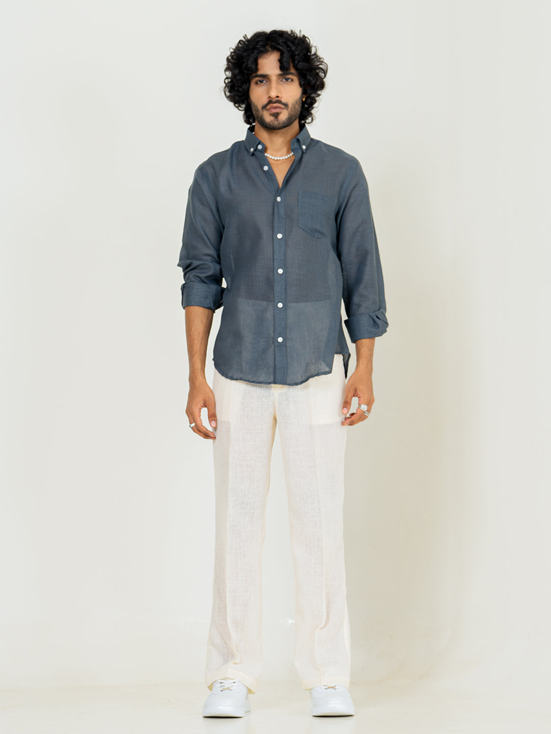 Davy Grey Linen blend full sleeves shirt