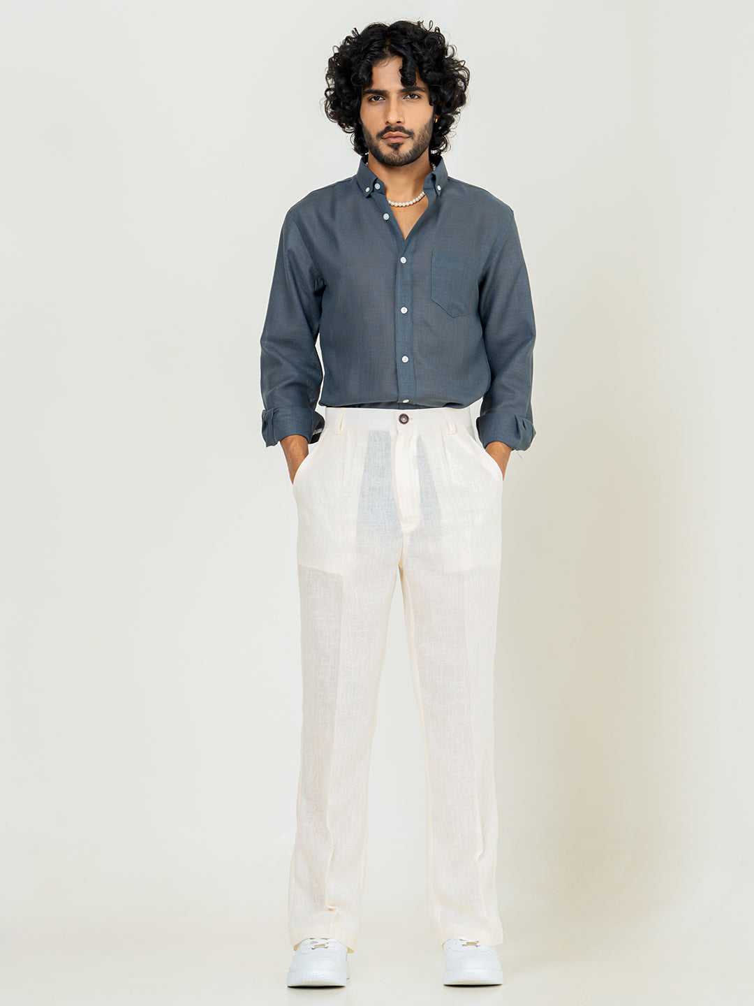 Davy Grey Linen blend full sleeves shirt