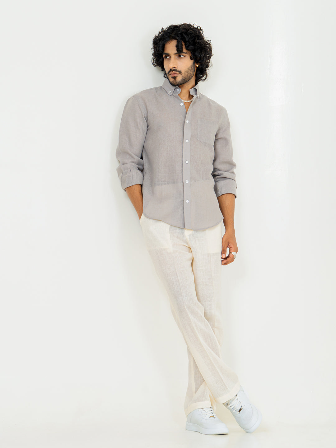 Latte Brown Linen blend full sleeves shirt