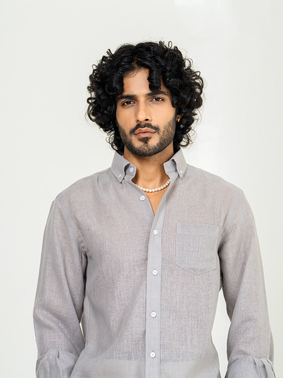 Latte Brown Linen blend full sleeves shirt