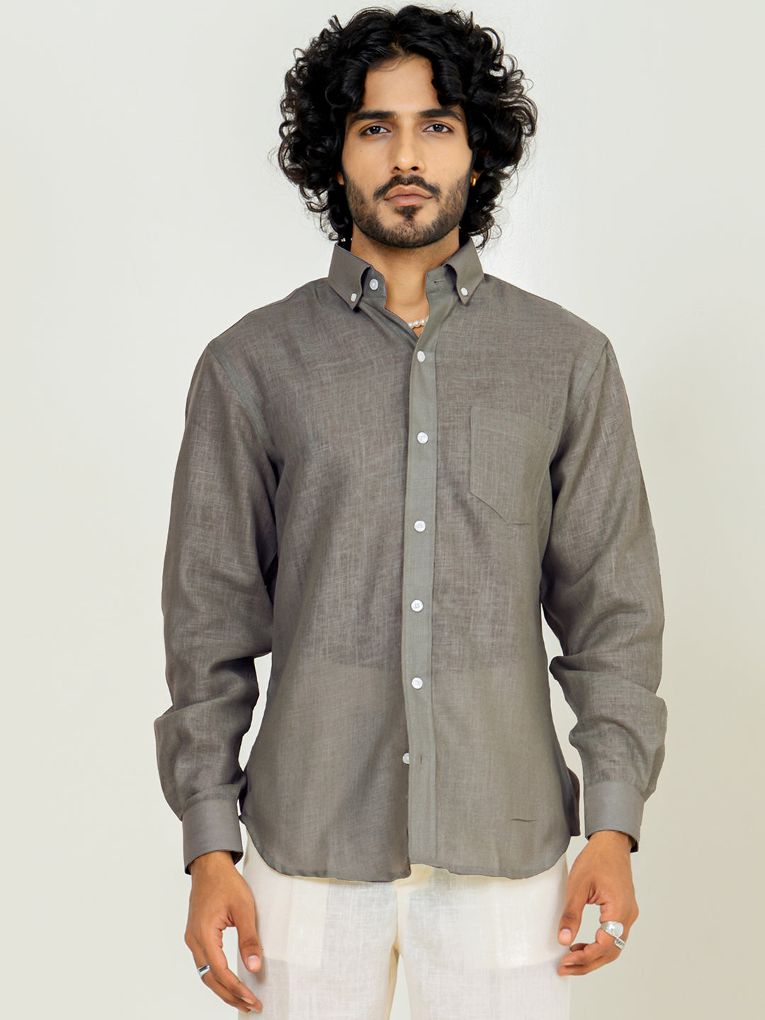 Sage Gray Linen blend full sleeves shirt