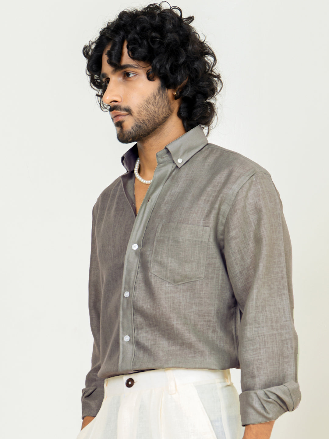 Sage Gray Linen blend full sleeves shirt