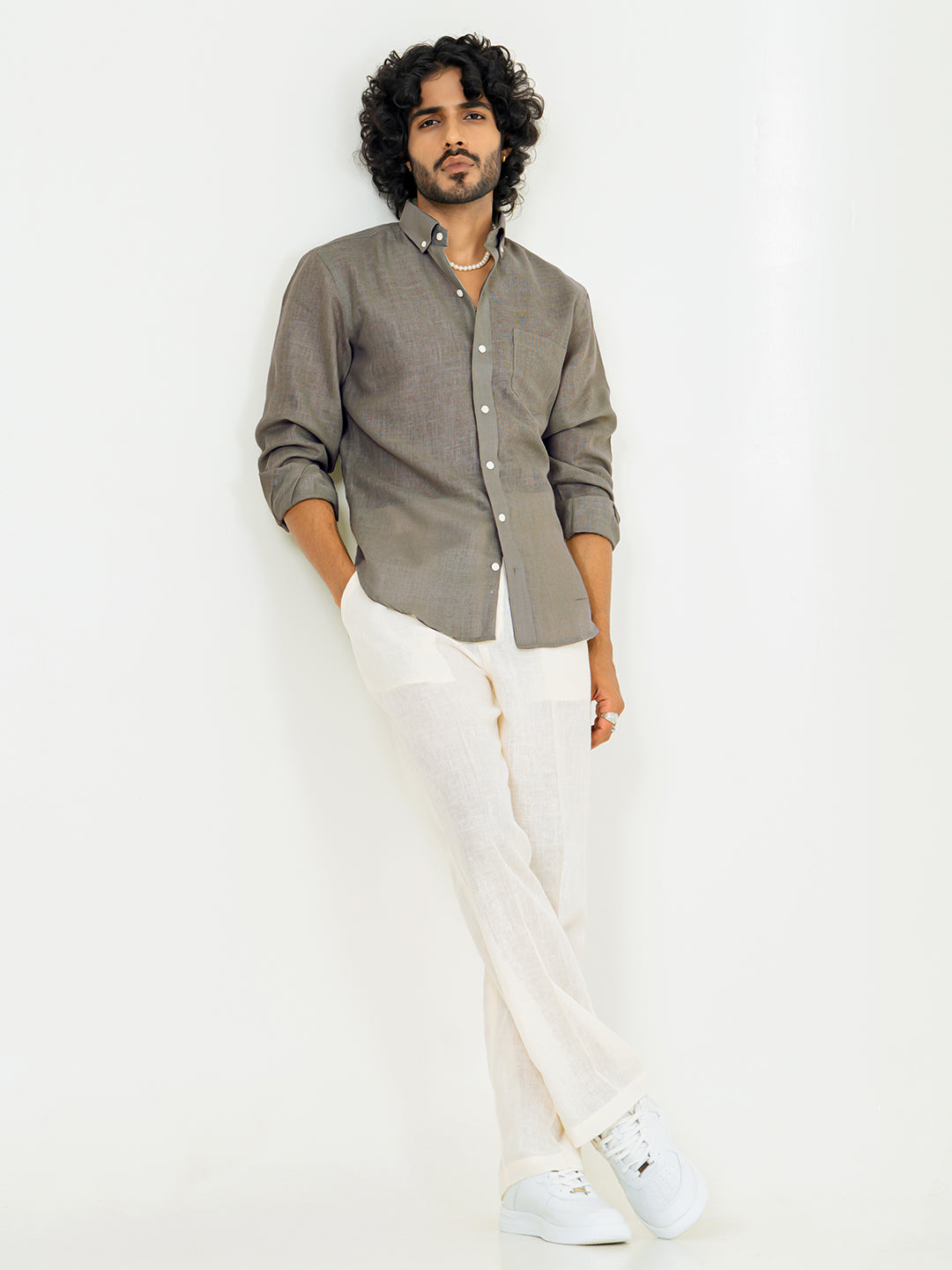 Sage Gray Linen blend full sleeves shirt