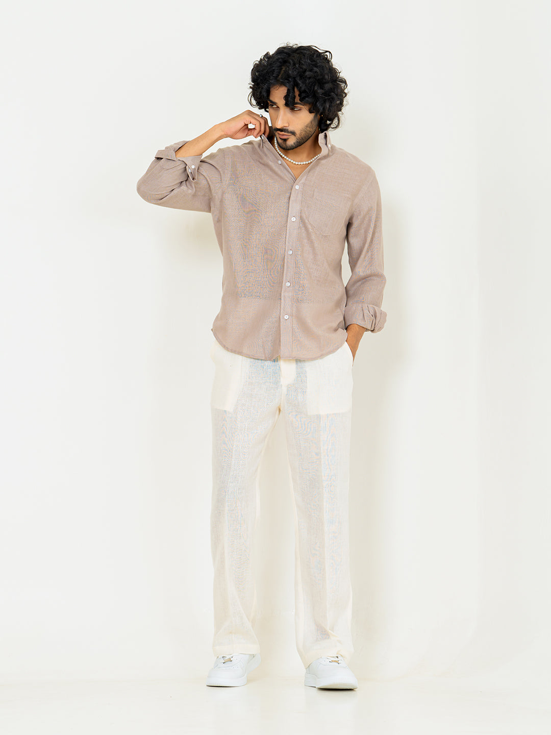 Classic Taupe Linen blend full sleeves shirt