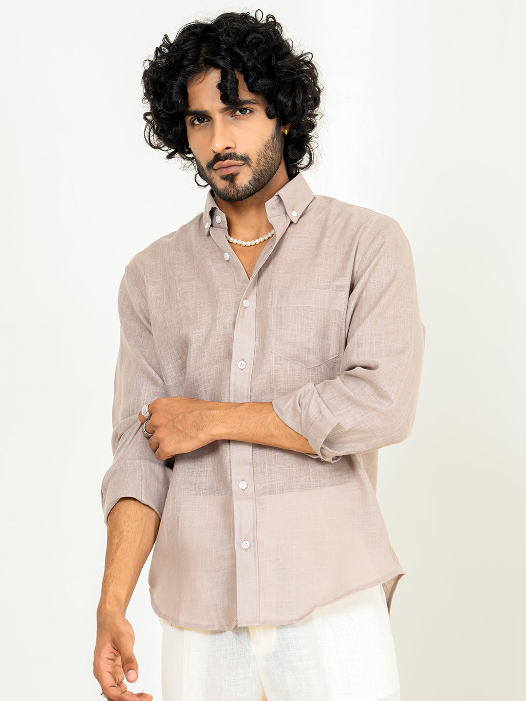 Classic Taupe Linen blend full sleeves shirt