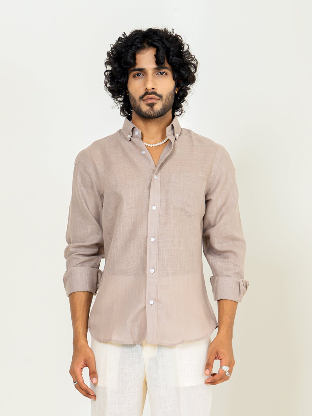 Classic Taupe Linen blend full sleeves shirt